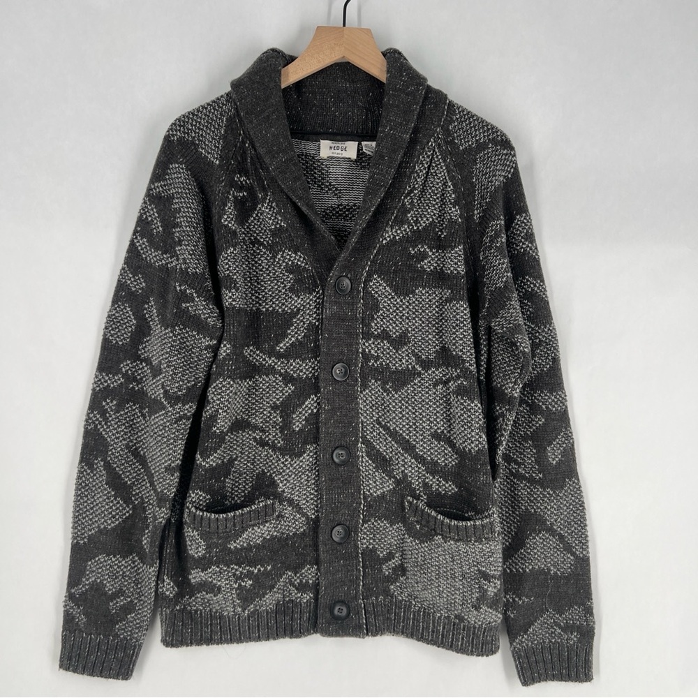 Hedge Men's Printed Gray Button Front Shawl Collar Cardigan Sweater‎ Size M